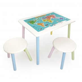 Детский комплект стол и два табурета круглых с накладкой Детский мир (Белый, Белый, Цветной) в Озёрске - ozyorsk.mebel-74.com | фото