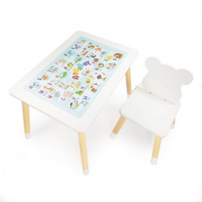 Комплект детской мебели стол и стул Мишутка с накладкой Алфавит (Белый/Белый/Береза) в Озёрске - ozyorsk.mebel-74.com | фото
