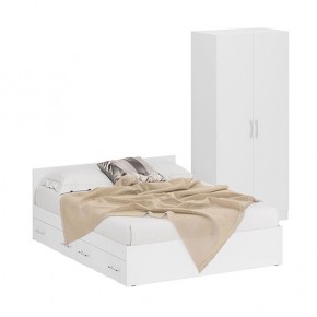 Кровать с ящиками 1600 + Шкаф 2-х створчатый Стандарт, цвет белый, ШхГхВ 163,5х203,5х70 + 90х52х200 см., сп.м. 1600х2000 мм., б/м, основание есть в Озёрске - ozyorsk.mebel-74.com | фото