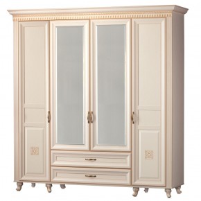 Шкаф для одежды 4-дверный с зеркалом №493 Марлен кремовый белый в Озёрске - ozyorsk.mebel-74.com | фото
