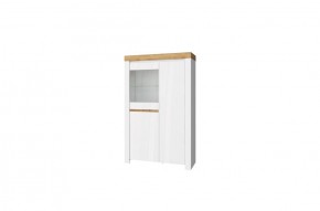 Шкаф с витриной 1V2D, TAURUS, цвет белый/дуб вотан в Озёрске - ozyorsk.mebel-74.com | фото