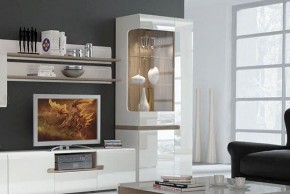 Шкаф с витриной 3D/TYP 01L, LINATE ,цвет белый/сонома трюфель в Озёрске - ozyorsk.mebel-74.com | фото