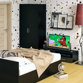 Спальня Стандарт 3-1600, цвет венге/фасады ТВ тумбы МДФ чёрный глянец, сп.м. 1600х2000 мм., без матраса, основание есть в Озёрске - ozyorsk.mebel-74.com | фото
